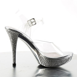 Fabulicious ELEGANT-408 Clear Silver Heeled Sandals