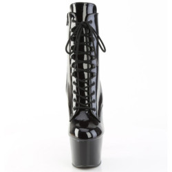 Pleaser ADORE-1020BLG Black Patent Blue Glitter Boots