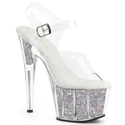 Pleaser ADORE-708G Silver Glitter Platform High Heels