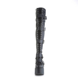 Demonia CAMEL-305 Black Vegan Chunky Thigh High Boots