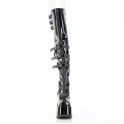 Demonia CAMEL-308 Black Patent Chunky Thigh High Boots