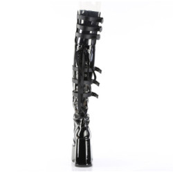 Demonia CAMEL-308 Black Patent Chunky Thigh High Boots