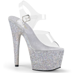 Pleaser ADORE-708HMG Silver Glitter Platform High Heels