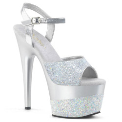 Pleaser ADORE-709-2G Silver Glitter Platform High Heels