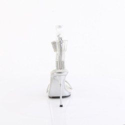 Fabulicious CHIC-40 Silver Ankle Strap Steel Heel Sandal