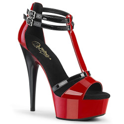 Pleaser DELIGHT-663 Red Black T-Strap High Heel Sandal
