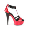 Pleaser DELIGHT-663 Red Black T-Strap High Heel Sandal