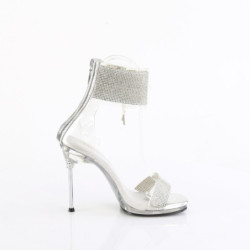 Fabulicious CHIC-47 Silver Ankle Cuff Steel Heel Sandal