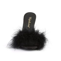Fabulicious CLASSIQUE-01F Black Vegan Fur Mules Women