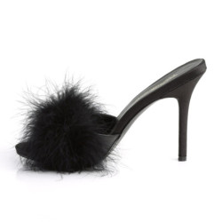 Fabulicious CLASSIQUE-01F Black Vegan Fur Mules Women