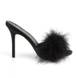 Fabulicious CLASSIQUE-01F Black Vegan Fur Mules Women
