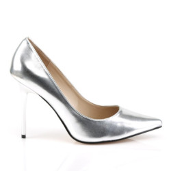 Pleaser CLASSIQUE-20 Silver Pointed-Toe Stiletto Pumps