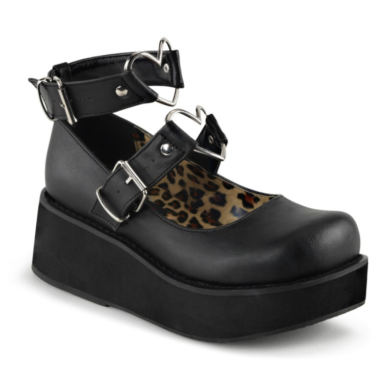 Demonia SPRITE-02 Black Vegan Maryjane Platform Shoes