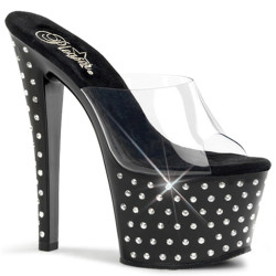 Pleaser STARDUST-701 Black Strass Platform Heeled Mules
