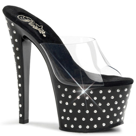Pleaser STARDUST-701 Black Strass Platform Heeled Mules