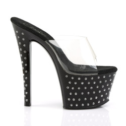 Pleaser STARDUST-701 Black Strass Platform Heeled Mules