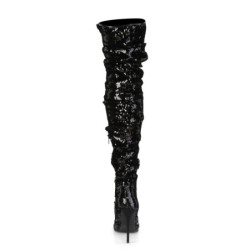 Pleaser COURTLY-3011 Black Sequins Thigh High Boots