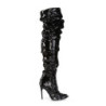 Pleaser COURTLY-3011 Black Sequins Thigh High Boots