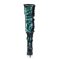 Pleaser COURTLY-3011 Green Sequins Thigh High Boots