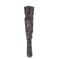 Pleaser COURTLY-3015 Black Glitter Stiletto Thigh Boots