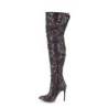 Pleaser COURTLY-3015 Black Glitter Stiletto Thigh Boots
