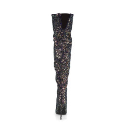 Pleaser COURTLY-3015 Black Glitter Stiletto Thigh Boots