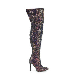 Pleaser COURTLY-3015 Black Glitter Stiletto Thigh Boots