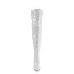 Pleaser COURTLY-3015 White Glitter Stiletto Thigh Boots