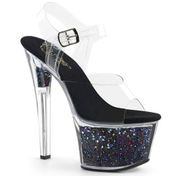 Pleaser SKY-308GF Transparent Black Glitter Sale Women