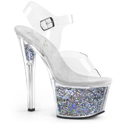 Pleaser SKY-308GF Transparent Silver Glitter Sale Women