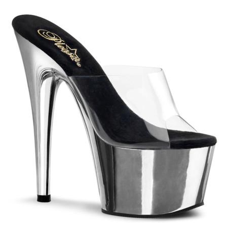 Pleaser ADORE-701 Transparent Silver High Heeled Mules