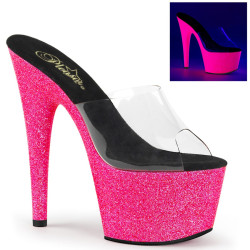 Pleaser ADORE-701UVG Transparent Pink Glitter Mules