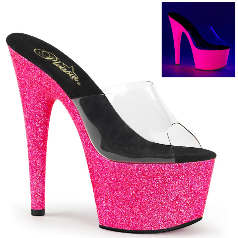 Pleaser ADORE-701UVG Transparent Pink Glitter Mules