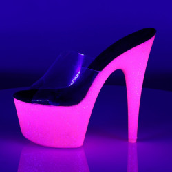 Pleaser ADORE-701UVG Transparent Pink Glitter Mules