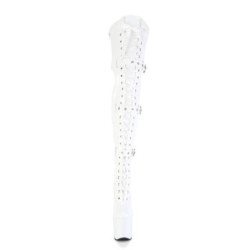 Pleaser CRAZE-3028 White Buckle Heelless Overknee Boots