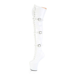 Pleaser CRAZE-3028 White Buckle Heelless Overknee Boots