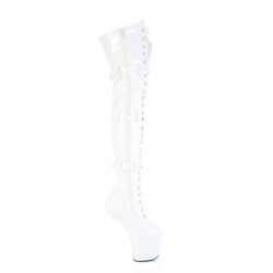 Pleaser CRAZE-3028 White Buckle Heelless Overknee Boots