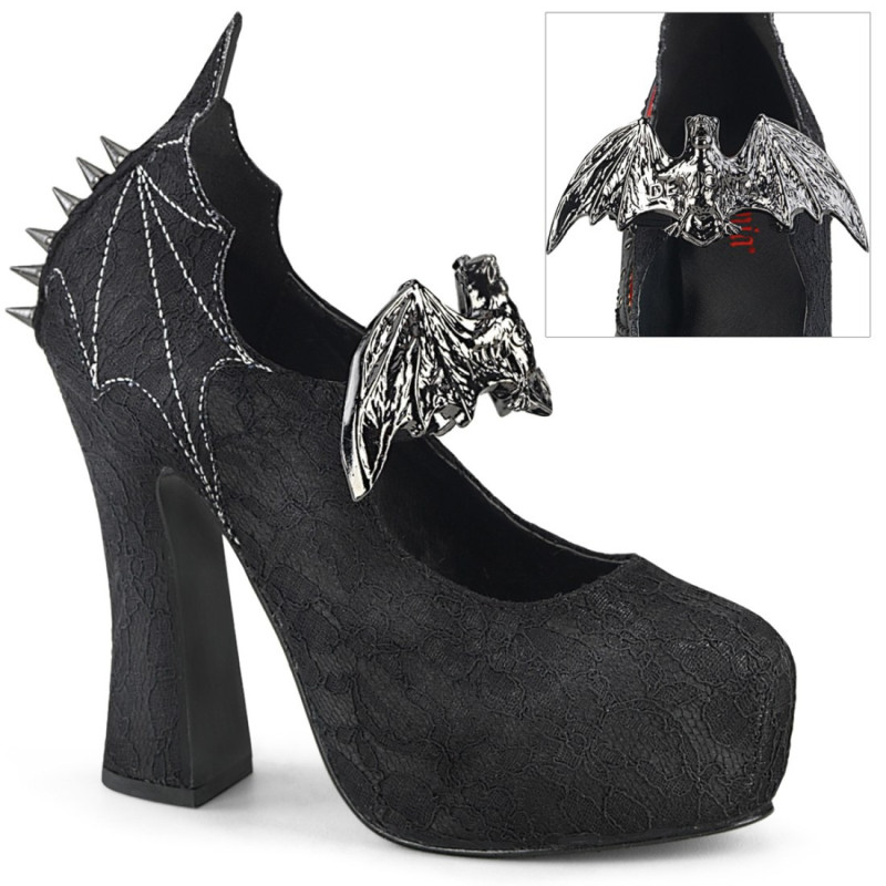 Demonia DEMON-18 Black Satin Chunky Platform Pumps