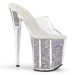 Pleaser FLAMINGO-801G Transparent Silver Glitter Mules