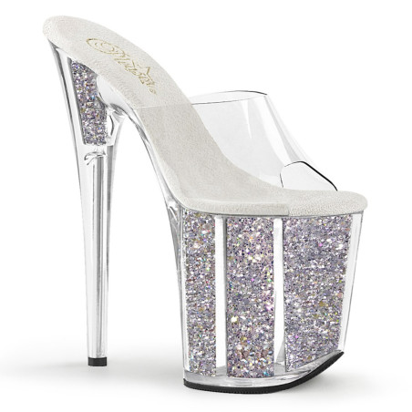Pleaser FLAMINGO-801G Transparent Silver Glitter Mules