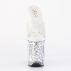 Pleaser FLAMINGO-801G Transparent Silver Glitter Mules