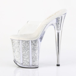Pleaser FLAMINGO-801G Transparent Silver Glitter Mules
