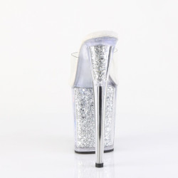 Pleaser FLAMINGO-801G Transparent Silver Glitter Mules