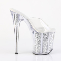 Pleaser FLAMINGO-801G Transparent Silver Glitter Mules