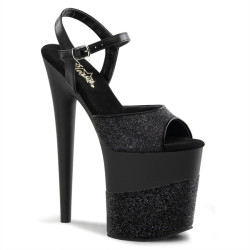 Pleaser FLAMINGO-809-2G Black Glitter Pole Dance Shoes