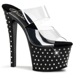 Pleaser STARDUST-702 Black Strass Platform Heeled Mules