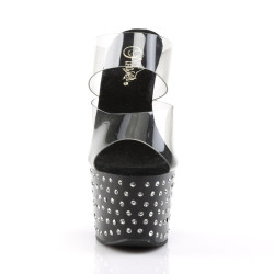 Pleaser STARDUST-702 Black Strass Platform Heeled Mules