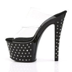 Pleaser STARDUST-702 Black Strass Platform Heeled Mules