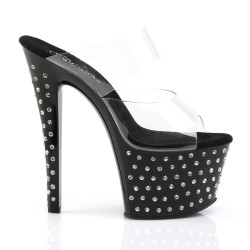 Pleaser STARDUST-702 Black Strass Platform Heeled Mules