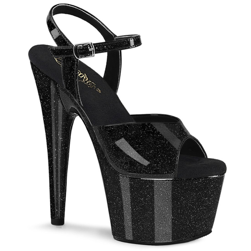 Pleaser ADORE-709GP Black Glitter High Heeled Sandals Pleaser ADORE-709GP Black Glitter High Heeled Sandals